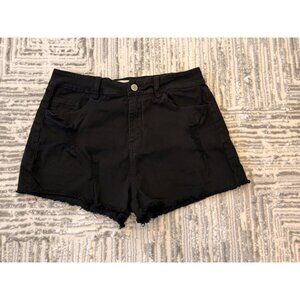 New Labijou women's large black distressed 5 pocket jean shorts